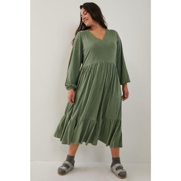 Anthropologie Saturday Sunday ARLO Dress Sz M Green Long Sleeve Tiered Midi - Picture 1 of 7
